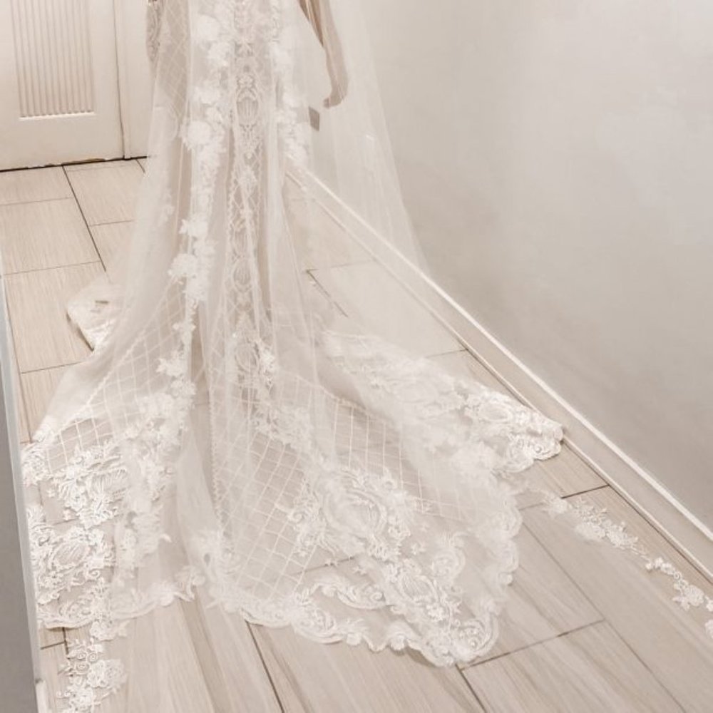 Ivory Embroidered Beaded Floral Scroll Cathedral Veil NWT